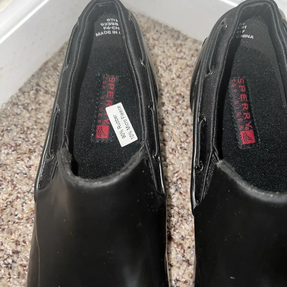 NWOB SPERRY Top Sider Black Rubber Water Shoes Women 6.5M 9239831 Slip On - Picture 2 of 6